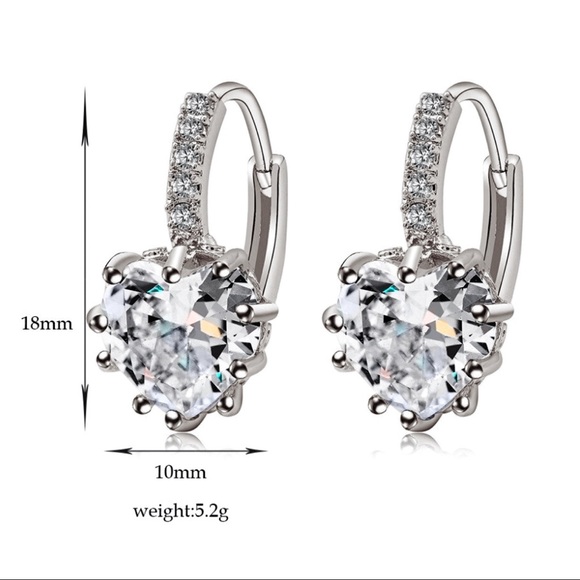 Any 2/$20!Silver Crystal Heart Lever Back Earrings - Picture 5 of 7